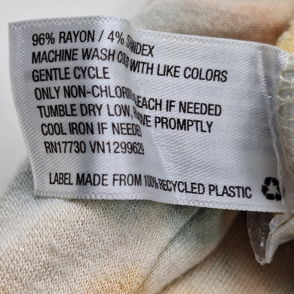 Knox Rose Medium Yellow Tie Dye Pastel Multicolor Long Ruffle Trim Sleeve Top - Picture 7 of 9